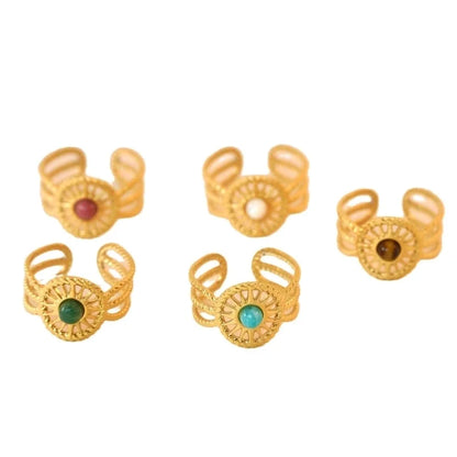 Retro Geometric Titanium Steel Natural Stone Open Rings In Bulk