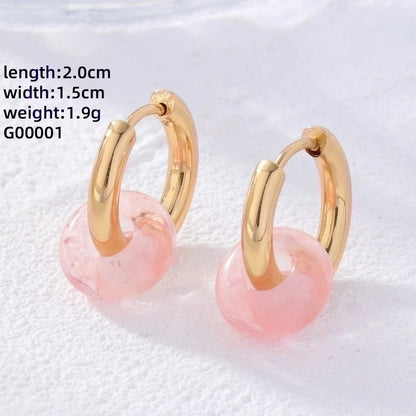 2 Pieces Retro Minimalist Round Plating 304 Stainless Steel Natural Stone Gold Plated Earrings