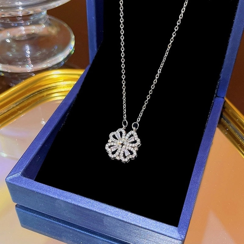 Elegant Classic Style Geometric Moon Bow Knot Titanium Steel Zircon Pendant Necklace