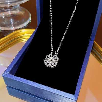 Elegant Classic Style Geometric Moon Bow Knot Titanium Steel Zircon Pendant Necklace