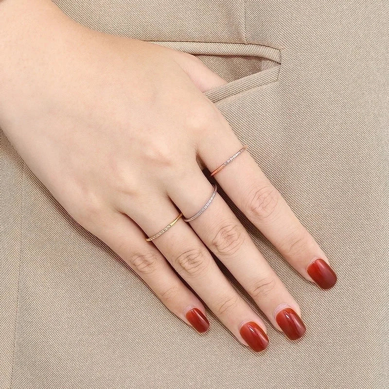 Minimalist Solid Color Titanium Steel Rhinestones 18K Gold Plated Inlay Rings