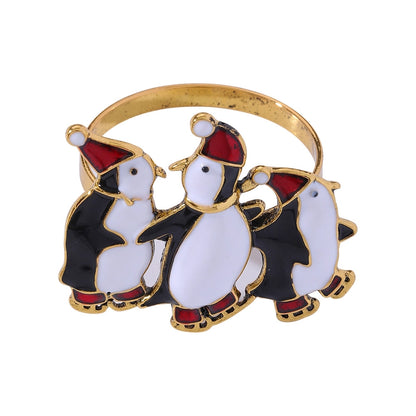 Christmas Cute Penguin Christmas Tree Santa Claus Alloy Napkin Rings 1 Piece