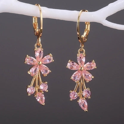 1 Pair Sweet Flower Copper Inlay Artificial Gemstones Earrings
