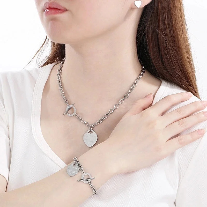 Minimalist Heart Shape 304 Stainless Steel 18K Gold Plated Jewelry Set