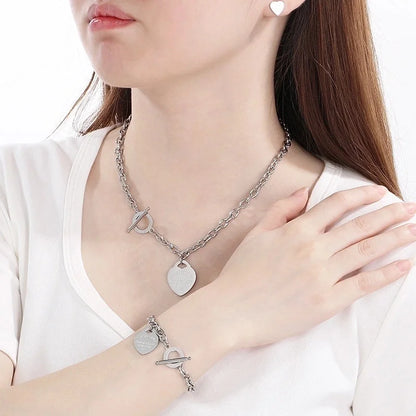 Minimalist Heart Shape 304 Stainless Steel 18K Gold Plated Jewelry Set