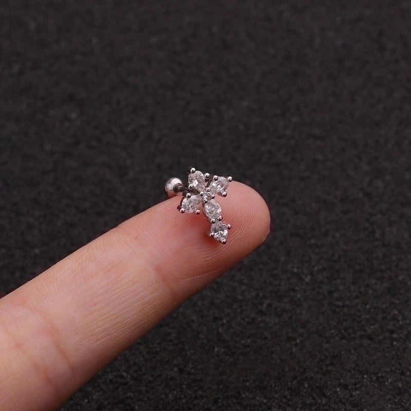 Ear Cartilage Rings & Studs Fashion Cross Copper Inlaid Zircon Zircon