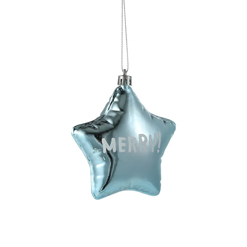 Blue Plastic Hanging Ornaments Sticky Powder Christmas Tree Window Display Decorations Five-pointed Star Snowflake Cartoon Decoration Scene Arrangement