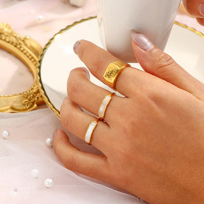 Women Fashion Shell Geometric Stainless Steel 18K Gold Plated Rings
