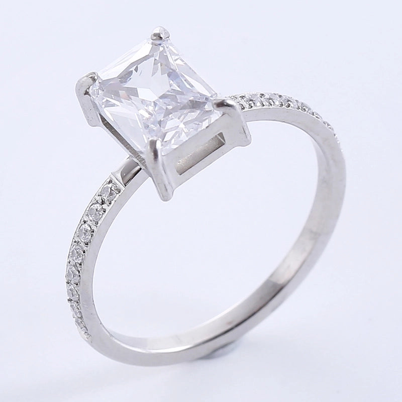Classic Style Solid Color 304 Stainless Steel Zircon Plating Inlay Rings