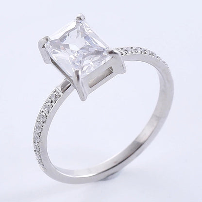 Classic Style Solid Color 304 Stainless Steel Zircon Plating Inlay Rings