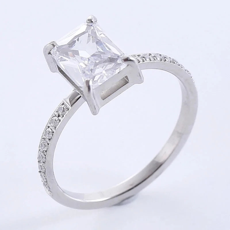 Classic Style Solid Color 304 Stainless Steel Zircon Plating Inlay Rings