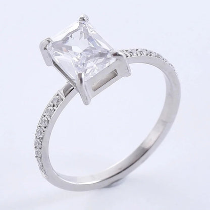 Classic Style Solid Color 304 Stainless Steel Zircon Plating Inlay Rings