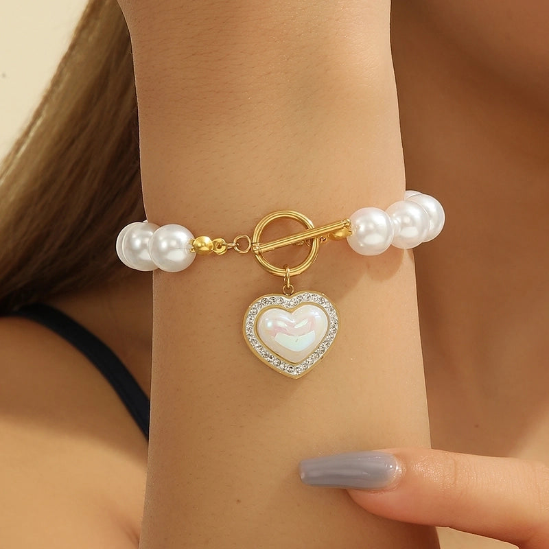 Preppy Style Sexy Minimalist Ocean Heart Shape Bow Knot Titanium Steel 18K Gold Plated Titanium Steel Bracelets In Bulk