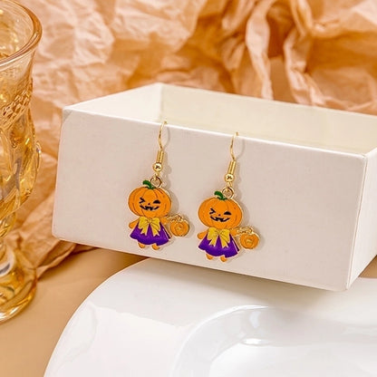 1 Pair Cute Pumpkin Spider Ghost Enamel Alloy Drop Earrings