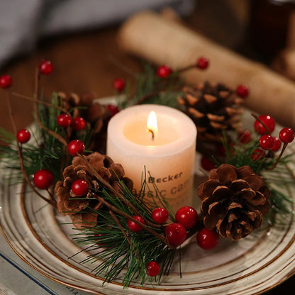 Christmas Gift Small Wreath Candle Holder Tabletop Decoration Peaceful Night Candlelight Dinner Accessories Set