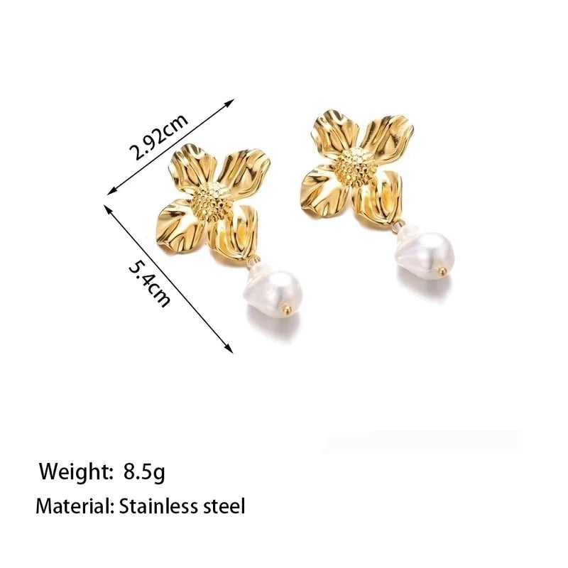 Elegant Vintage Style Classic Style Flower 304 Stainless Steel Plastic 18K Gold Plated Polishing Plating Earrings Necklace