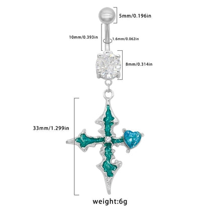 1 Piece Belly Rings Novelty Cross Heart Shape 316 Stainless Steel Alloy Epoxy Plating Rhinestones Glass White Gold Plated