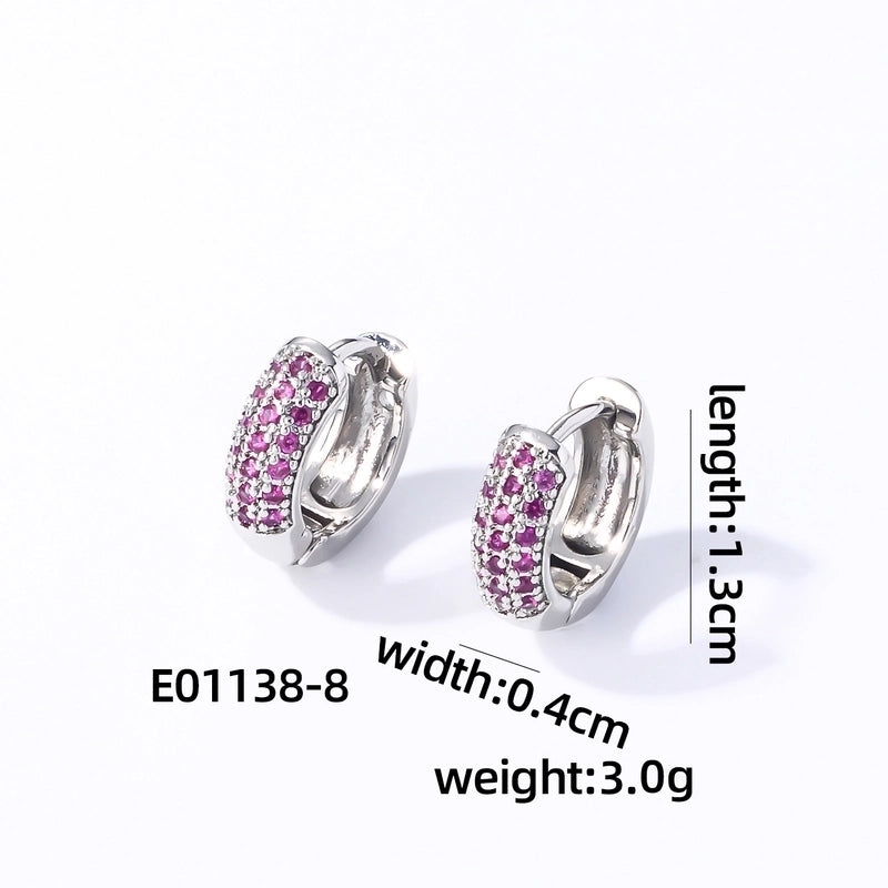 1 Pair Casual Modern Style Round Inlay Copper Zircon K Gold Plated Rhodium Plated Earrings