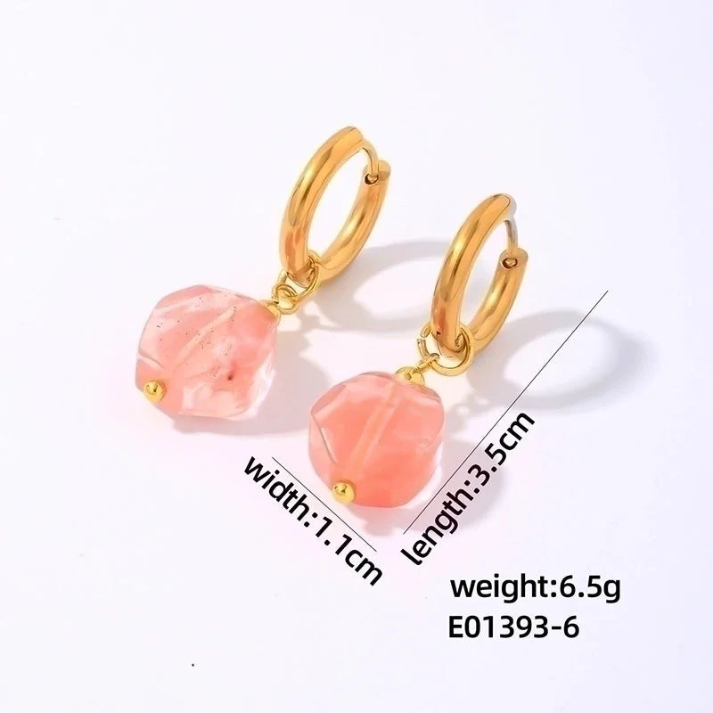 1 Pair Lady Minimalist Commute Geometric 304 Stainless Steel Natural Stone Drop Earrings