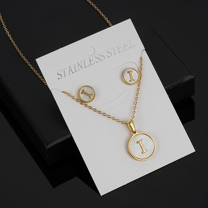 Minimalist Round Letter 304 Stainless Steel Shell 18K Gold Plated Gold Plated Stainless Steel Jewelry Sets