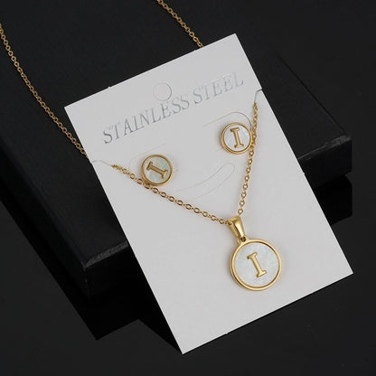 Minimalist Round Letter 304 Stainless Steel Shell 18K Gold Plated Gold Plated Stainless Steel Jewelry Sets