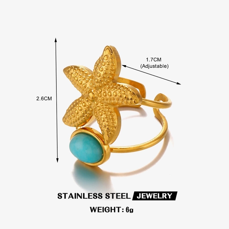 Beach Starfish Shell 304 Stainless Steel Artificial Pearls Amazonite 18K Gold Plated Inlay Rings Earrings