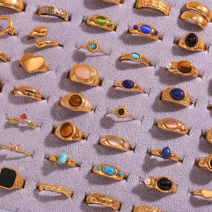 Minimalist Fashion Ellipse Quadrilateral Round Geometric Stainless Steel 18K Gold Plated Rings