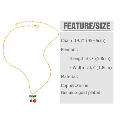 Modern Style Classic Style Cherry 201 Stainless Steel Copper Zircon 18K Gold Plated Plating Inlay Pendant Necklace O-shaped Chain Cable Chain