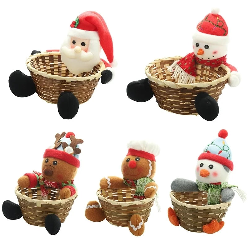 Christmas Cute Santa Claus Bamboo Party Candy Jar