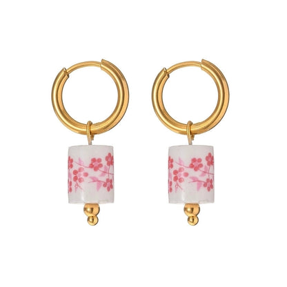 1 Pair Chinoiserie Vintage Style Flower 304 Stainless Steel 18K Gold Plated Drop Earrings