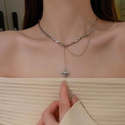 Minimalist Commute Heart Shape Alloy Inlay Zircon Women's Pendant Necklace Necklace