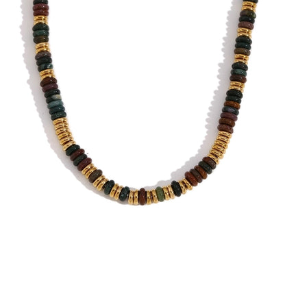 Retro Ethnic Style Geometric Stainless Steel Natural Stone 18K Gold Plated Necklace In Bulk