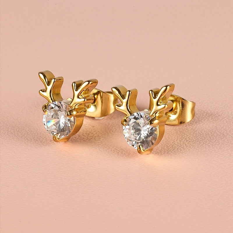 1 Pair Minimalist Classic Style Heart Shape Butterfly Deer Polishing Inlay 304 Stainless Steel Zircon 18K Gold Plated Ear Studs