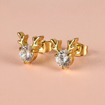 1 Pair Minimalist Classic Style Heart Shape Butterfly Deer Polishing Inlay 304 Stainless Steel Zircon 18K Gold Plated Ear Studs