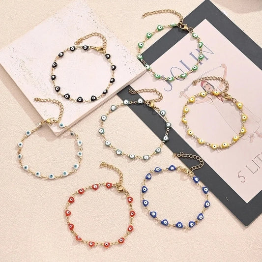 Casual Classic Style Devil's Eye Color Block Heart Shape 304 Stainless Steel 18K Gold Plated Bracelets In Bulk