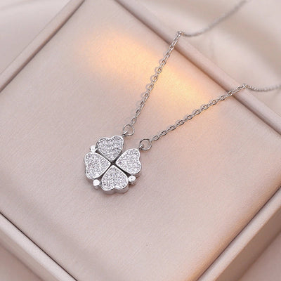 Minimalist Heart Shape Titanium Steel Inlay Rhinestones Women\'s Pendant Necklace