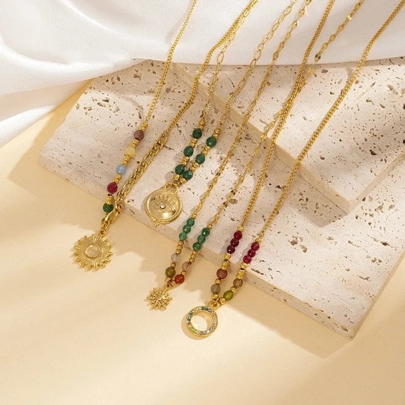 304 Stainless Steel 18K Gold Plated Casual Minimalist Cross Star Zircon Pendant Necklace