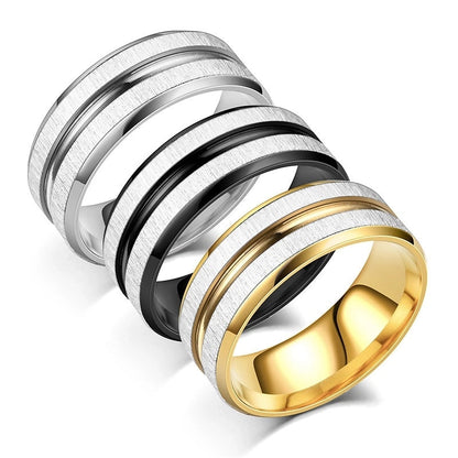 Fashion Stripe Titanium Steel 18K Gold Plated Plating Rings