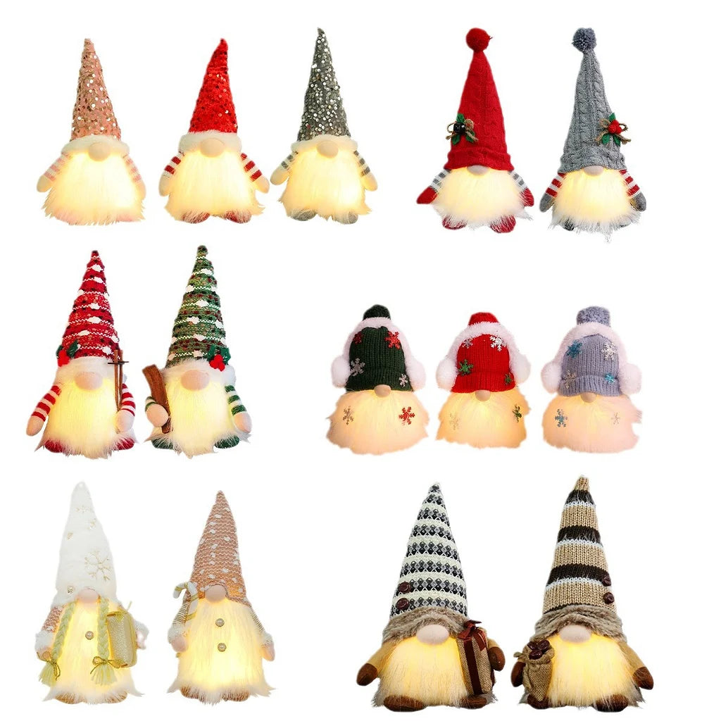 Christmas Decoration Christmas Sequin Lighted Rudolph Doll Christmas Glowing Faceless Gnome Doll Ornament