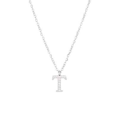 Minimalist Letter 304 Stainless Steel Zircon 16K Gold Plated White Gold Plated Plating Inlay Pendant Necklace