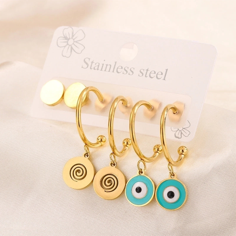 3 Pairs Minimalist Heart Shape Flower Enamel 304 Stainless Steel 18K Gold Plated Drop Earrings Ear Studs
