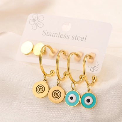 3 Pairs Minimalist Heart Shape Flower Enamel 304 Stainless Steel 18K Gold Plated Drop Earrings Ear Studs