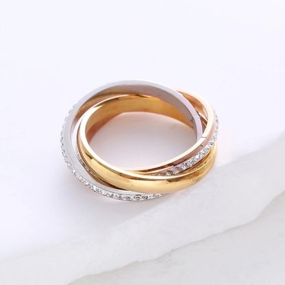 304 Stainless Steel 18K Gold Plated Minimalist Plating Inlay Solid Color Rhinestones Rings
