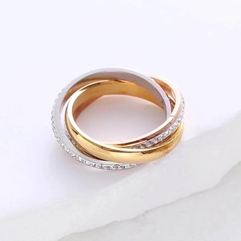 304 Stainless Steel 18K Gold Plated Minimalist Plating Inlay Solid Color Rhinestones Rings