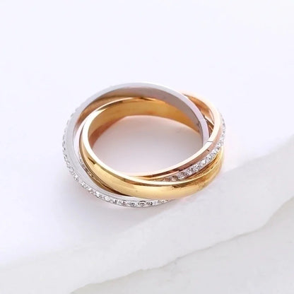 304 Stainless Steel 18K Gold Plated Minimalist Plating Inlay Solid Color Rhinestones Rings