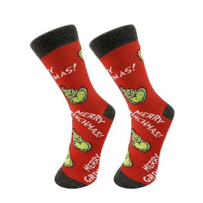 Christmas Mid-calf Length Socks Grinch Knitted Personalized Men And Women Socks Couple Fashion Socks