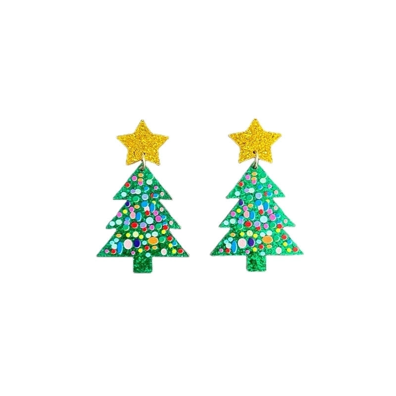 -style Christmas Acrylic Earrings Simple Color Star Sequins Christmas Tree Earrings For Women