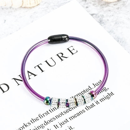 2 Pieces Fashion Round Stainless Steel Inlay Artificial Diamond Bangle 1 Piece