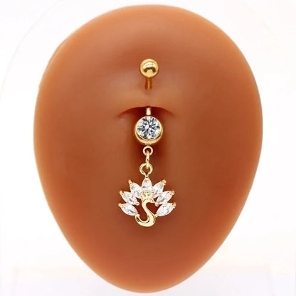 1 Piece Belly Rings Elegant Cute Shiny Rabbit Peacock Cat Stainless Steel Copper Hollow Out Inlay Rhinestones Zircon White Gold Plated Gold Plated