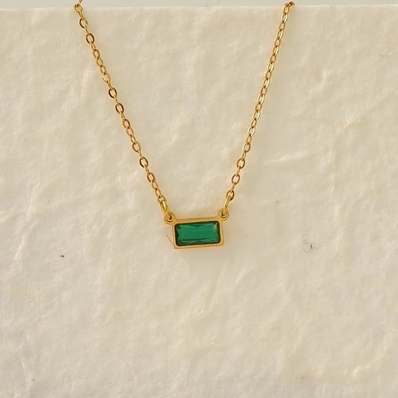 IG Style Modern Style Classic Style Rectangle 304 Stainless Steel Zircon 18K Gold Plated Inlay Pendant Necklace